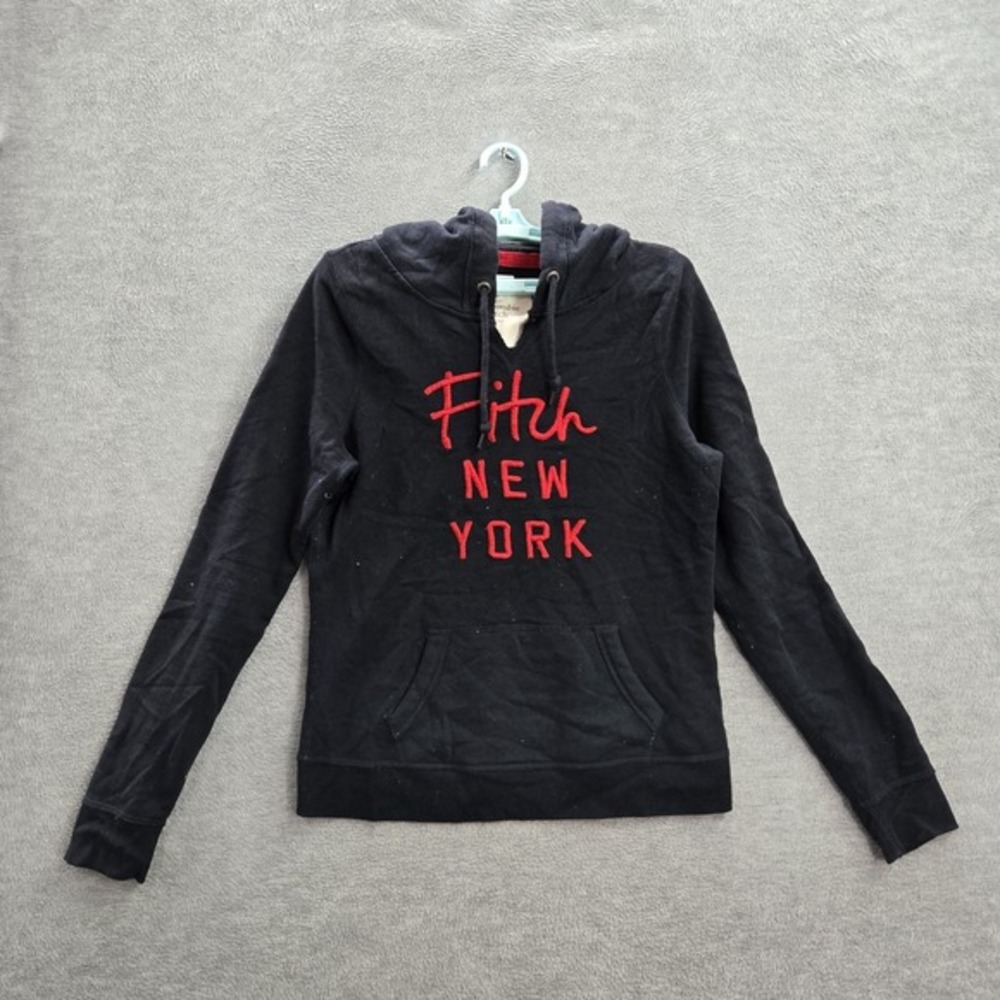 Abercrombie & Fitch Women Hoodie L Black New York Embroidered